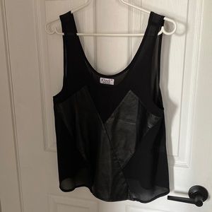Womens black sheer and leather tank top, like NEW! size L
